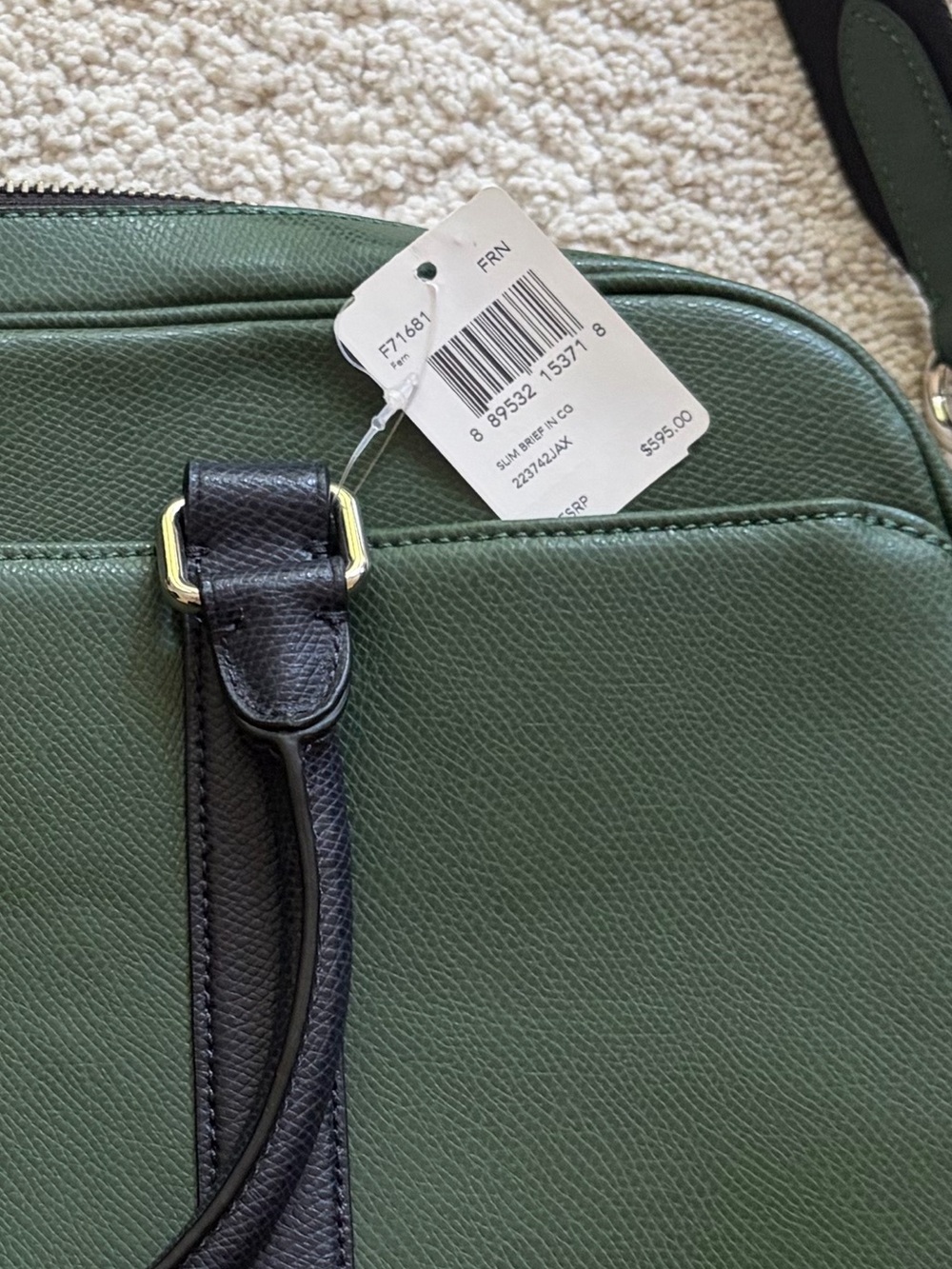 Coach Green Leather Laptop Bag with Black Trim